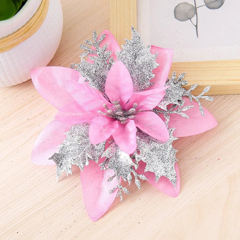Flor de Poinsétia Artificial Conjunto de 5/10/20 peças Flores para Decoração de Árvore de Natal e Guirlanda