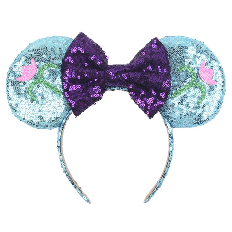Tiara de orelhas de Disney iluminada de luxo com laço piscante e estampa de bolinhas