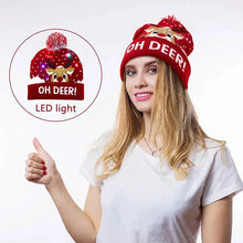 Carregar imagem no visualizador da galeria, Chapéu de suéter de natal com led iluminado gorro de natal gorro de malha
