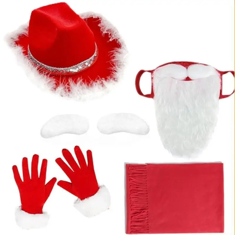 Kit Fantasia Papai Noel Adulto Com Avental E Óculos - 7 Peças, Avental Papai Noel Natalino Com Barba Gorro