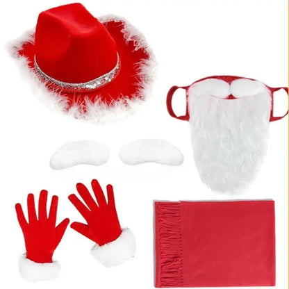 Kit Fantasia Papai Noel Adulto Com Avental E Óculos - 7 Peças, Avental Papai Noel Natalino Com Barba Gorro