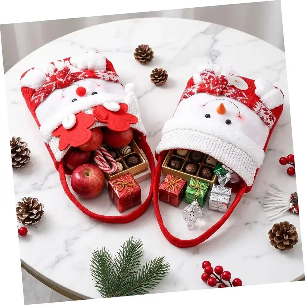 Sacolinha de Natal para Doces Lembrancinha Feltro 3D - 29x22cm, Kit Sacolas Natalinas de Tecido