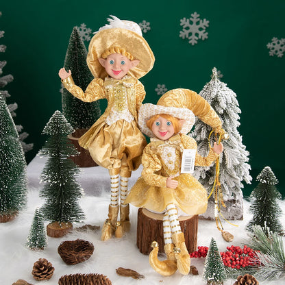 Conjunto de 2 elfos de Natal de 66 cm, adorável elfos vermelhos e verdes para pendurar