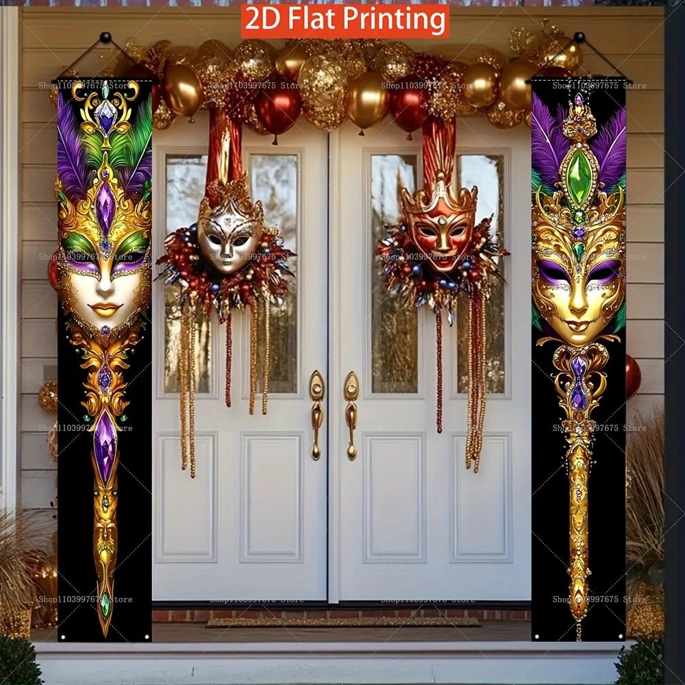 Faixas 2 Placas de Varanda para Carnaval, Placas Coloridas para Baile de Máscaras, Banners Festivos para Porta