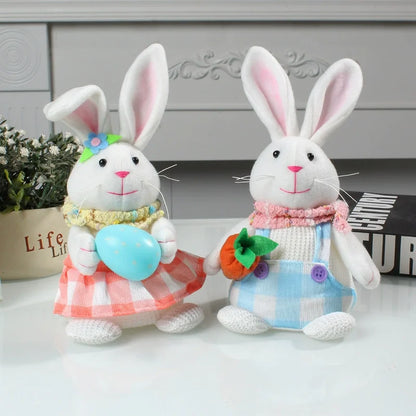 Boneco Coelhinho em pé pelúcia segurando um ovo, pelúcia macio e luminoso feito à mão
