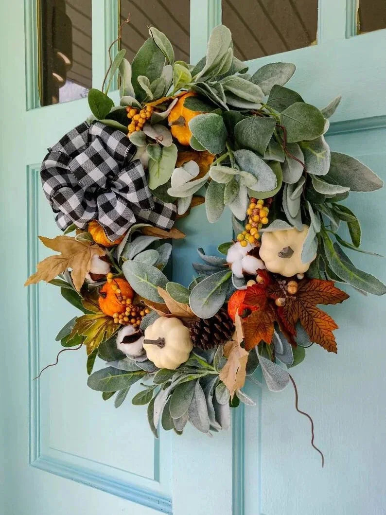 Guirlandas de outono de 50 cm para porta da frente externa, guirlanda de abóbora