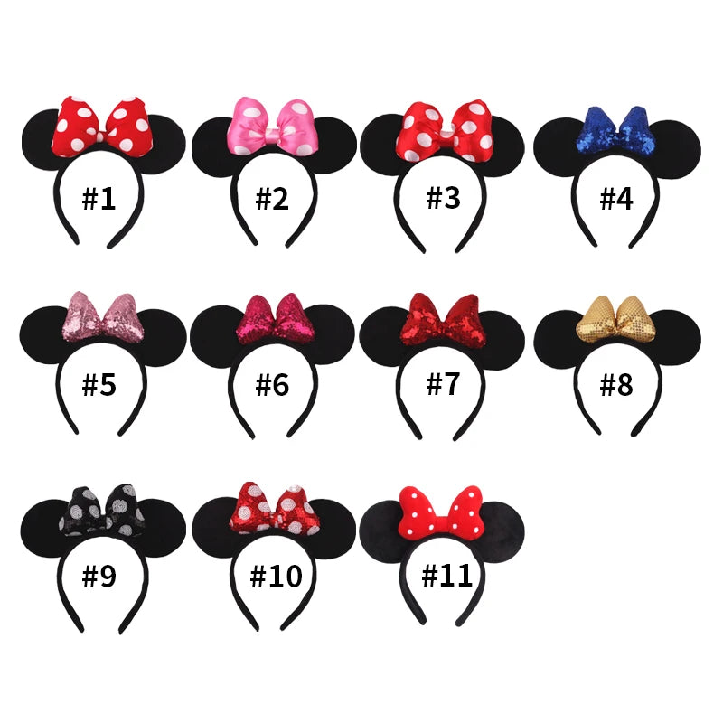 Tiara de orelhas de Disney iluminada de luxo com laço piscante e estampa de bolinhas