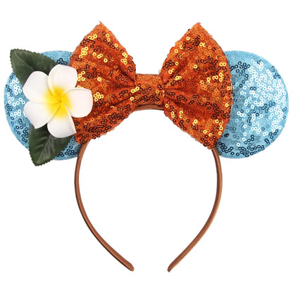 Tiara de orelhas de Disney iluminada de luxo com laço piscante e estampa de bolinhas