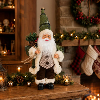 Papai Noel Decorativo de Mesa Verde com Pinheiro e Sacola Presente de 30cm*11.81 Pol.
