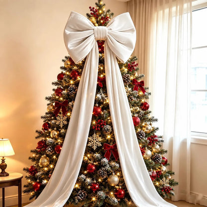 Laço Vermelho Gigante para Shopping, Laço de Natal Gigante de Veludo para Topo de Árvore Rosa e Branco