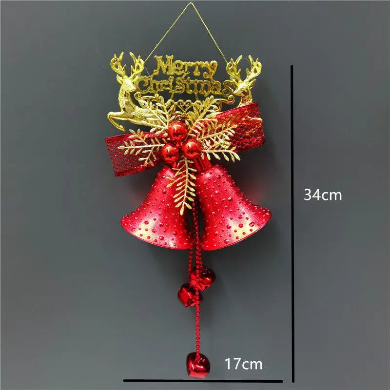 Sino de Natal com Bagas e Pinha, Pendente de Sinos de Natal Dourados/Vermelho/Prata