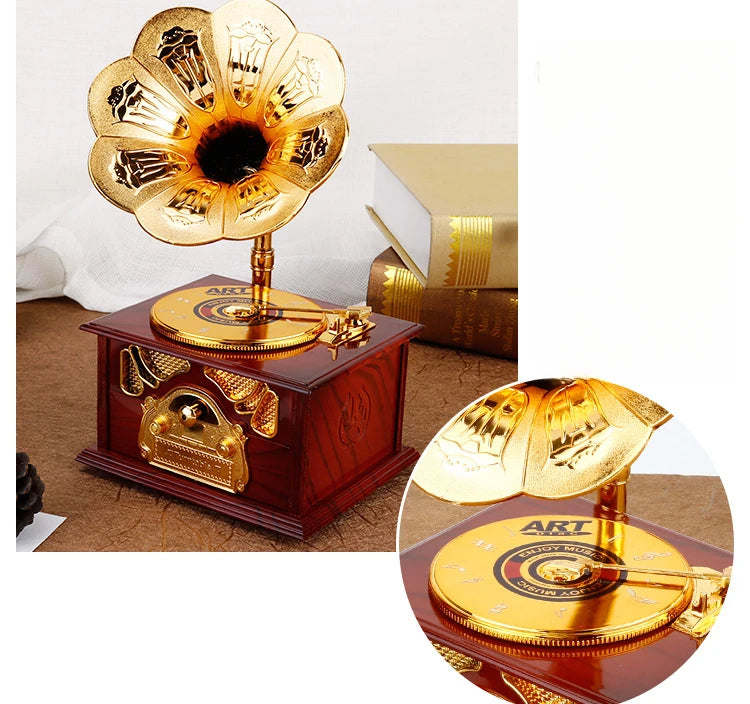 Caixa de música fonógrafo retrô clássico gramofone musical caixa mesa decoração