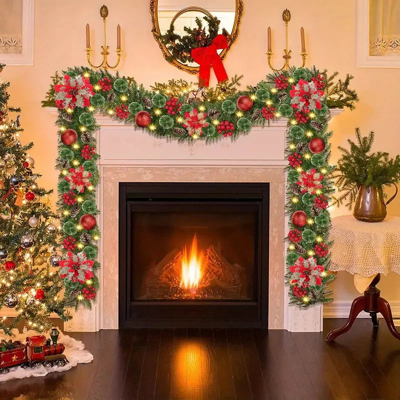 Guirlanda de Natal, guirlanda de Natal festão com laços, guirlanda de porta para paredes