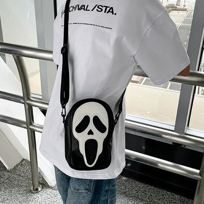 Bolsa transversal com rosto de fantasma refletivo de Halloween para mulheres e homens