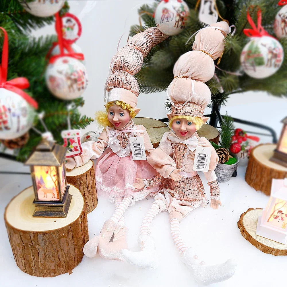 Conjunto de 2 elfos de Natal de 66 cm, adorável elfos vermelhos e verdes para pendurar