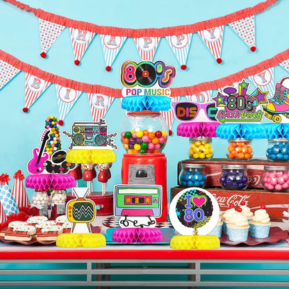 9 Peças decoração para festa dos anos 80, centro de mesa retrô em formato de favo