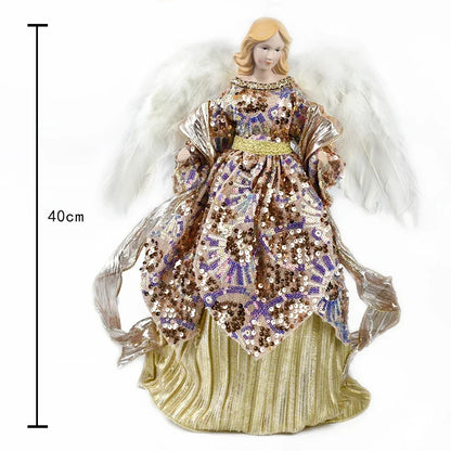 Enfeite de árvore de anjo de Natal asas douradas, elegante estatueta anjo vestido verde