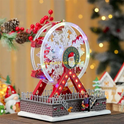 Roda-gigante rotativa de Natal de 28 cm com luzes LED, acompanhada música alegre Natal