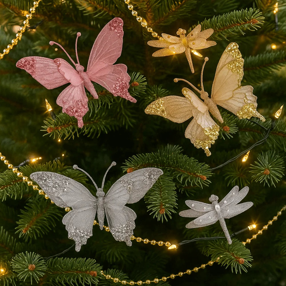 Bola de Natal borboleta Enfeite De Árvore De Natal Cintilante Com Borboleta Simulada