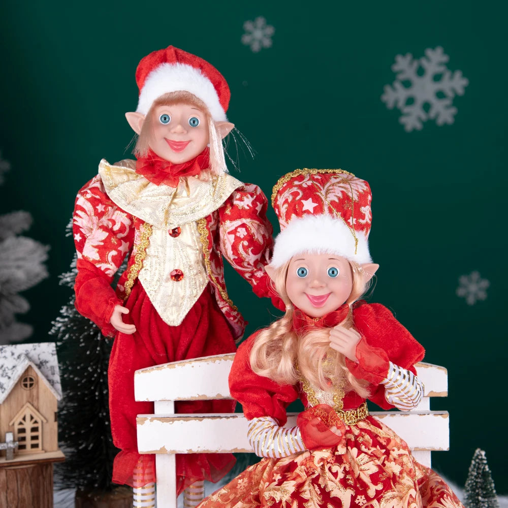 Conjunto de 2 elfos de Natal de 66 cm, adorável elfos vermelhos e verdes para pendurar