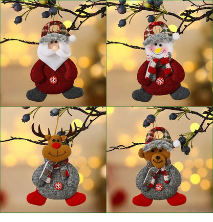 Kits Enfeites Natal Pelúcia Papai Noel e Neve Rena e Urso com Roupinha Verde e Vermelho