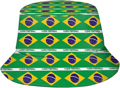 Chapéu Bucket Unissex com Estampa da Bandeira do Brasil, Estilo Pescador, Ideal Verão