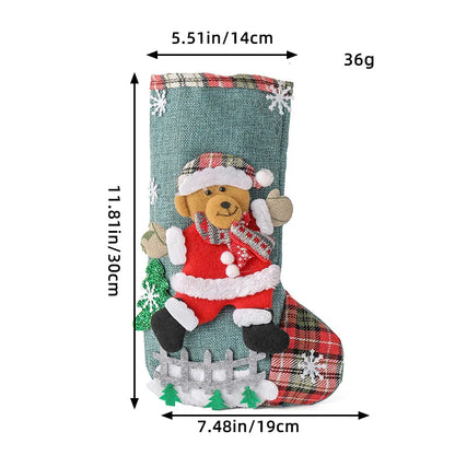 Meia de Natal Decorativa com Rena Papai Noel 30cm Rústica, Meia de Natal para Pendurar