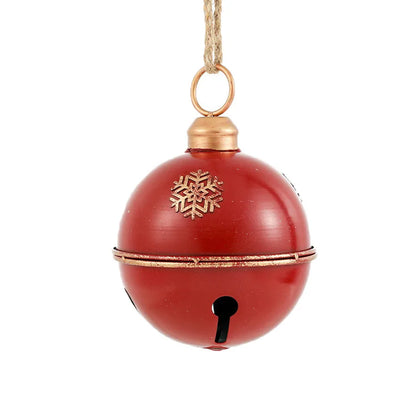 Bola De Natal Guizo Vermelho Em Metal Com Cordinha Enfeite 16cm - Grillo