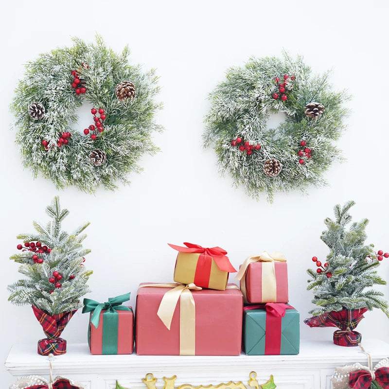 Guirlanda de Natal artificial corona decoração de guirlanda de Natal de plástico decorada