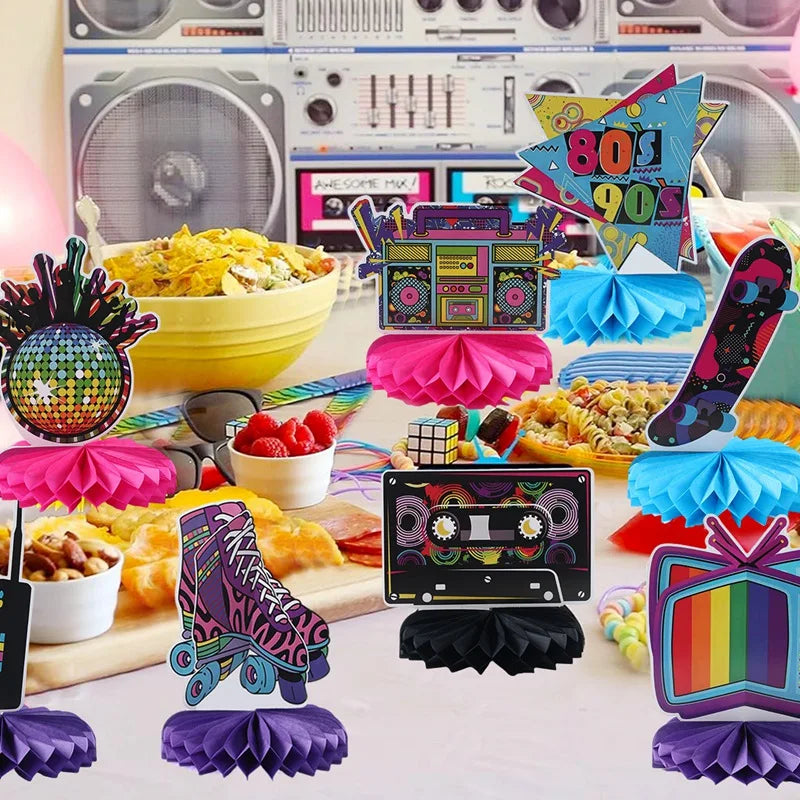 Decoração de festa dos anos 80 e 90, 12 peças centrais de colmeia dos anos 80 / 90