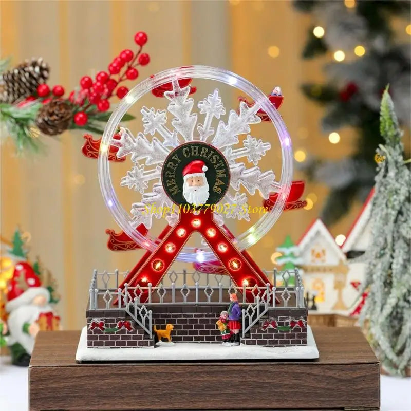 Roda-gigante rotativa de Natal de 28 cm com luzes LED, acompanhada música alegre Natal