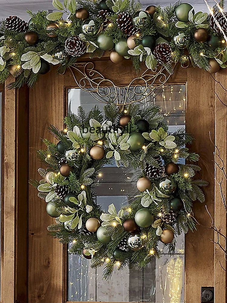 Guirlanda de natal pré-iluminada para decoração de porta frontal, guirlanda de natal