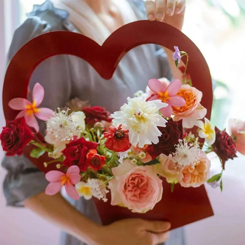 Sacola de flores amor conjunto de 10 peças cestos decorativos flores papelão dourados