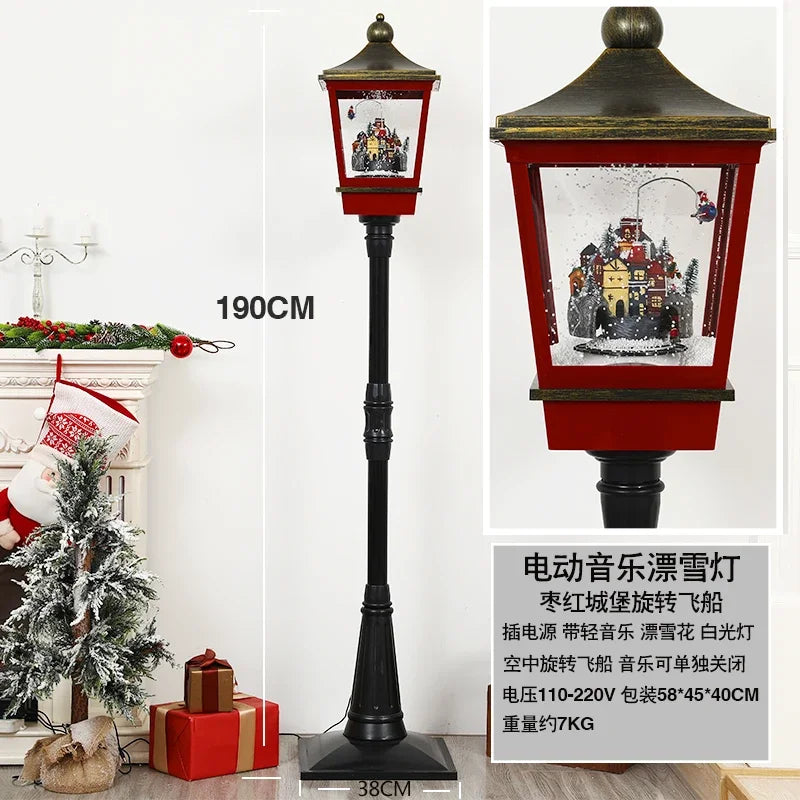 Poste lanterna natal decorativa com luz LED poste decorativo papai Noel Natal Luz e Neve
