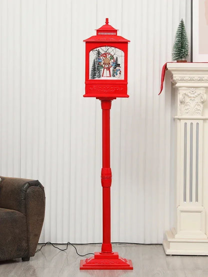 Poste Natalino Musical com Neve Artificial, 1.2 metros, Iluminação LED,  Músicas e 38cm