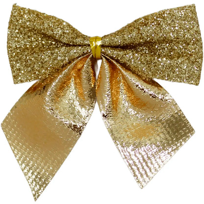 Laço Glitter Dourado Natal, Kit Enfeite Árvore de Natal Laço Lacinho Glitter Dourado