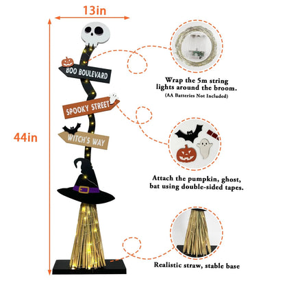 Decoração de Halloween, decoração de Halloween em ambientes internos, 1 vassouras