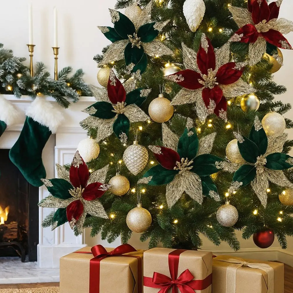 Florais artificiais veludo 1 polinésia de Natal, decoração florais artificiais de Natal, enfeites