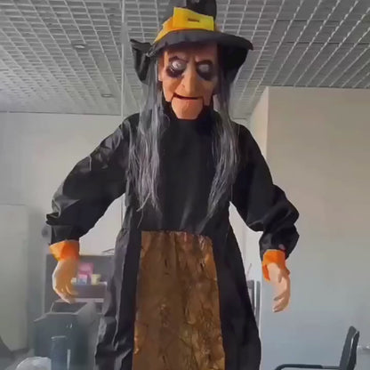 Decoração animada de bruxa pendurada de Halloween de 150 cm com som ativado