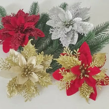 Carregar e reproduzir vídeo no visualizador da galeria, Flores Artificiais Cabeças Natal Glitter Flores
