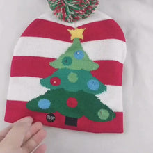 Carregar e reproduzir vídeo no visualizador da galeria, Chapéu de suéter de natal com led iluminado gorro de natal gorro de malha
