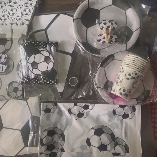 Conjunto de utensílios de mesa para festas de futebol, copos e guardanapos, utensílios