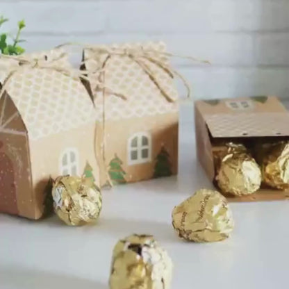 Bolsa de presente de decoração de Natal em forma de casa e caixa de em papel Kraft