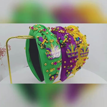 Acessórios de faixa de cabeça de carnaval, roxo, verde, amarelo, strass e acolchoada