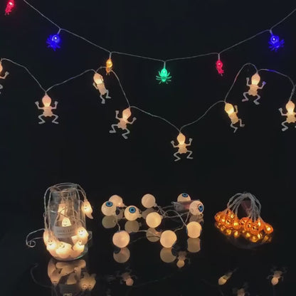 Luzes de corda led para decoração de halloween abóbora aranha morcegos