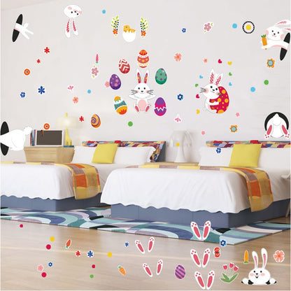 Feliz páscoa janela adesivos coelho ovos páscoa cenoura pintainho de vidro adesivo