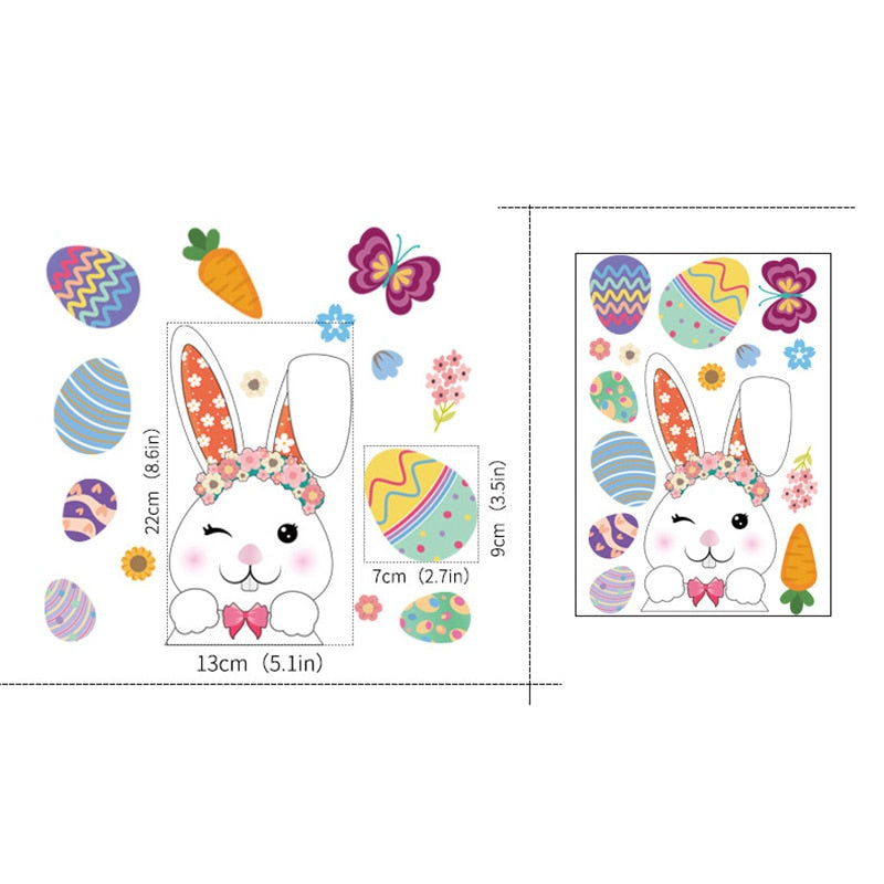 Feliz páscoa janela adesivos coelho ovos páscoa cenoura pintainho de vidro adesivo