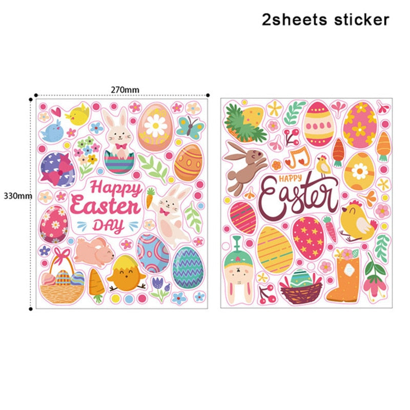 Feliz páscoa janela adesivos coelho ovos páscoa cenoura pintainho de vidro adesivo