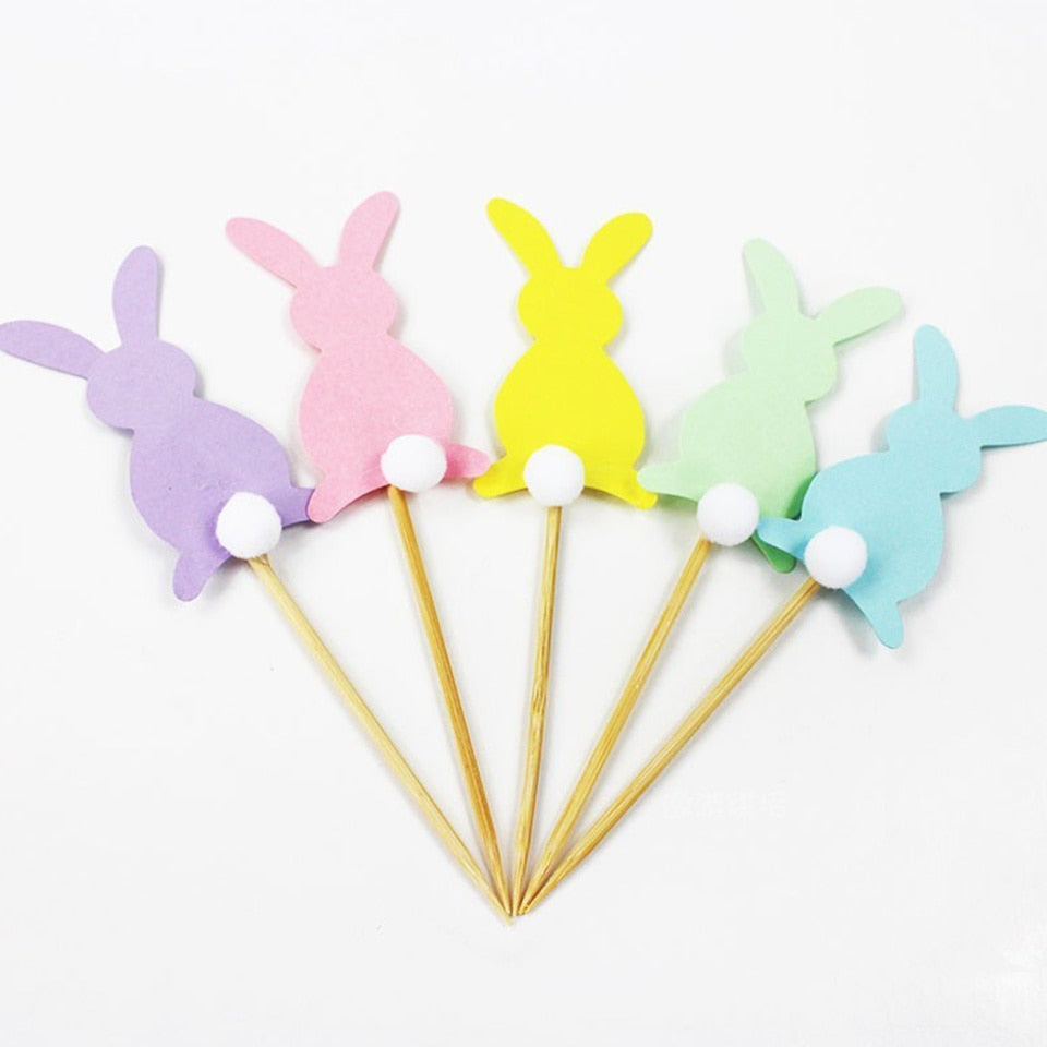 Palito de Topo de Bolo Coelho Pascoa 10 peças de enfeite de cupcake de Páscoa, enfeite