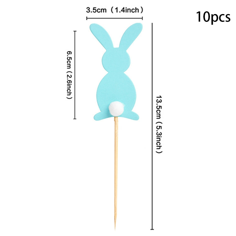 Palito de Topo de Bolo Coelho Pascoa 10 peças de enfeite de cupcake de Páscoa, enfeite
